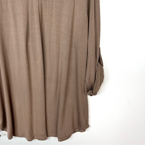 RDI Jersey Knit Pop over Roll Sleeve Top Brown Relaxed Blouse Plus Size 3X NWOT - Picture 11 of 11